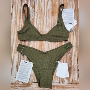 NWT Zimmermann Green Textured Leopard‎ Swimsuit Bikini Set 4